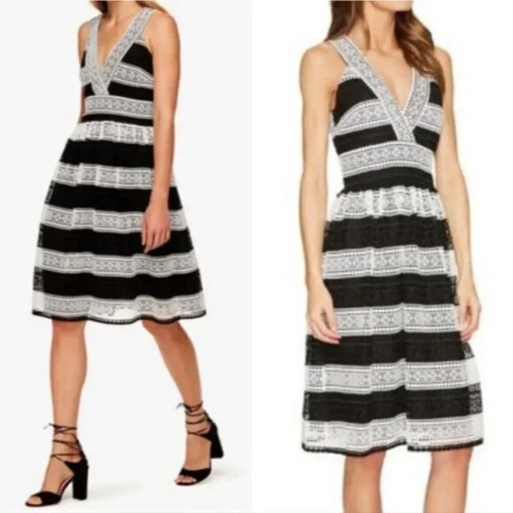 Kate Spade Dress Scenic Route Colorblock Lace Black V Neck NWT